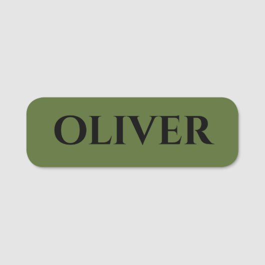 Olijfgroen en minimalistische zwarte naam naamplaatje (Voorkant)