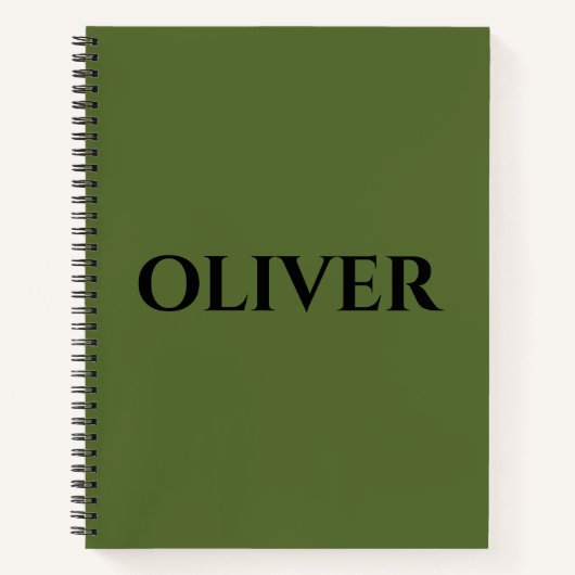 Olijfgroen en minimalistische zwarte naam notitieboek (Voorkant)