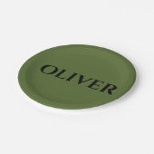 Olijfgroen en minimalistische zwarte naam papieren bordje (Gekanteld)