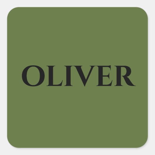 Olijfgroen en minimalistische zwarte naam vierkante sticker (Voorkant)