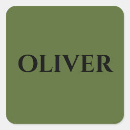Olijfgroen en minimalistische zwarte naam vierkante sticker
