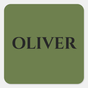 Olijfgroen en minimalistische zwarte naam vierkante sticker