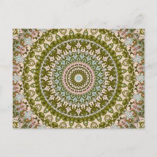 Olijfgroen en Pastel Mandala Patroon Briefkaart