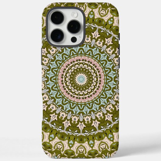 Olijfgroen en Pastel Mandala Patroon Case-Mate iPhone Case (Achterkant)