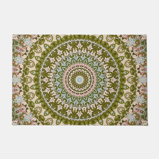 Olijfgroen en Pastel Mandala Patroon Deurmat (Voorkant)