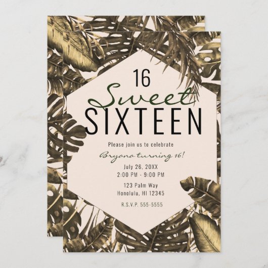 Olijfgroen en roomkleurige palmbladeren, gezoet 16 kaart (Voorkant / Achterkant)