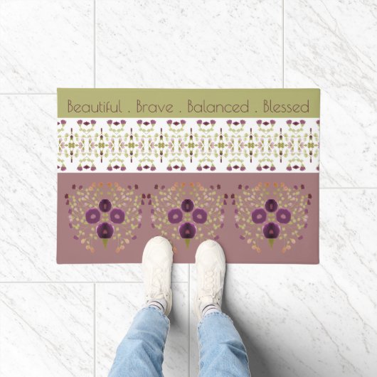 Olijfgroen en Roos Deurmat (Binnen)