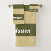 Olijfgroen en Tan Stripes Bad Handdoek (Insitu)