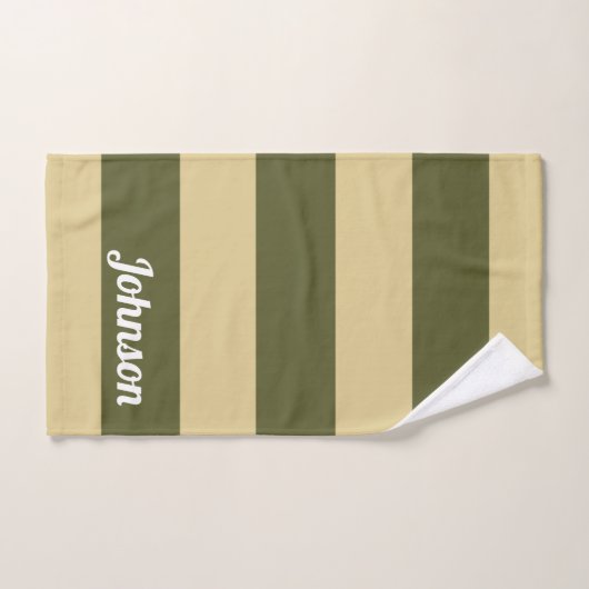 Olijfgroen en Tan Stripes Bad Handdoek (Handdoek)