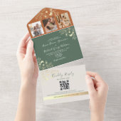 Olijfgroen en terracotta bloemenbruiloft all in one uitnodiging (Afscheurbaar)