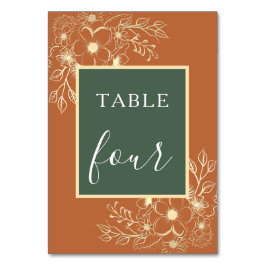 Olijfgroen en Terracotta Trouwtafel Nummer Kaart
