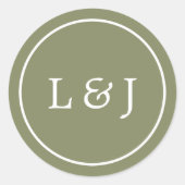 Olijfgroen en wit bruiloft monogram ronde sticker (Voorkant)