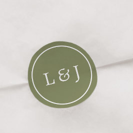 Olijfgroen en wit bruiloft monogram ronde sticker