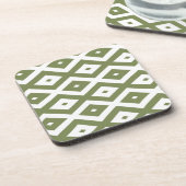 Olijfgroen en wit diamantpatroon bier onderzetter (Linkerzijde)
