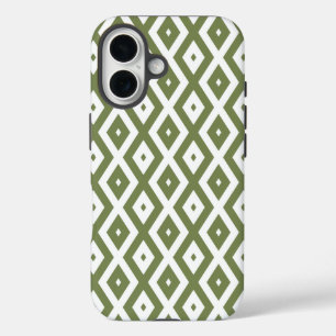Olijfgroen en wit diamantpatroon iPhone 16 hoesje