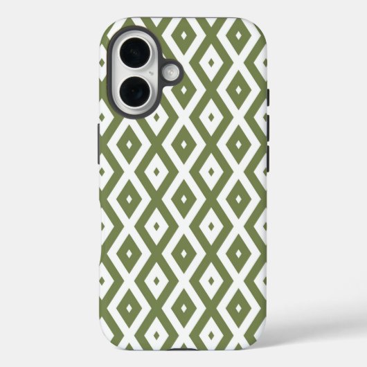 Olijfgroen en wit diamantpatroon Case-Mate iPhone case (Achterkant)
