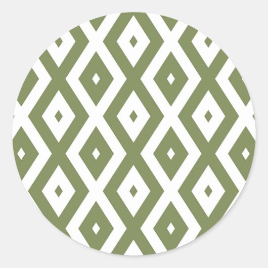 Olijfgroen en wit diamantpatroon ronde sticker (Voorkant)