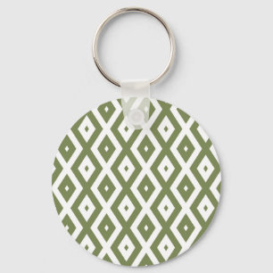 Olijfgroen en wit diamantpatroon sleutelhanger