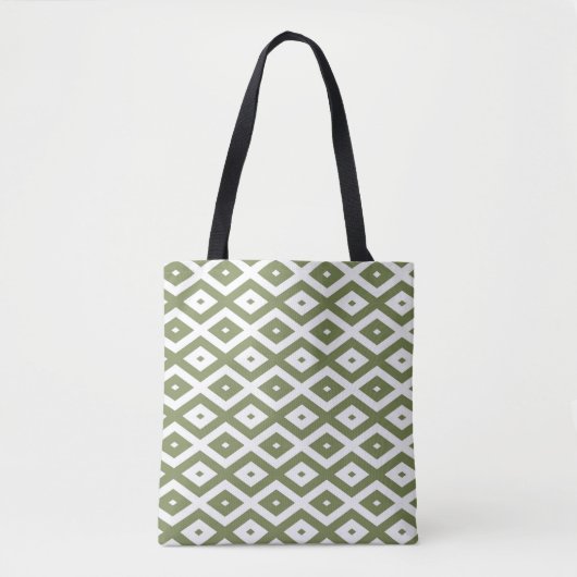 Olijfgroen en wit diamantpatroon tote bag (Voorkant)