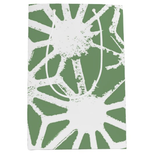Olijfgroen en wit geometrisch patroon medium cadeauzakje (Voorkant)