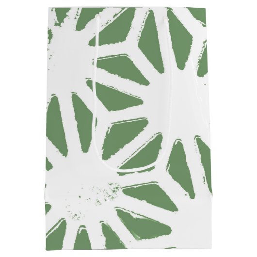 Olijfgroen en wit geometrisch patroon medium cadeauzakje (Achterkant)