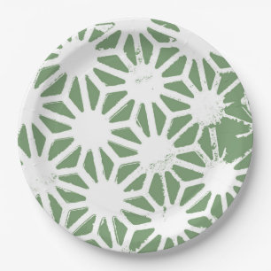 Olijfgroen en wit geometrisch patroon papieren bordje