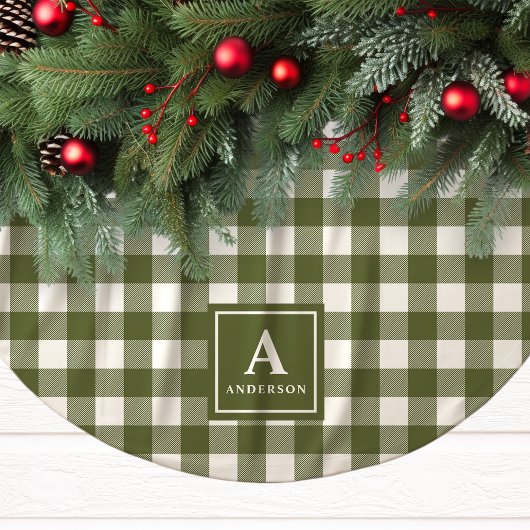 Olijfgroen en wit geruit geblokt monogram kerstboom rok