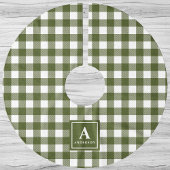 Olijfgroen en wit geruit geblokt monogram kerstboom rok