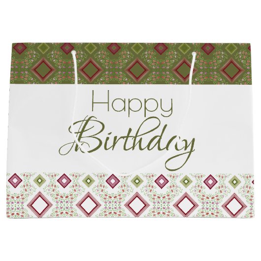 Olijfgroen en wit groot cadeauzakje (Voorkant)