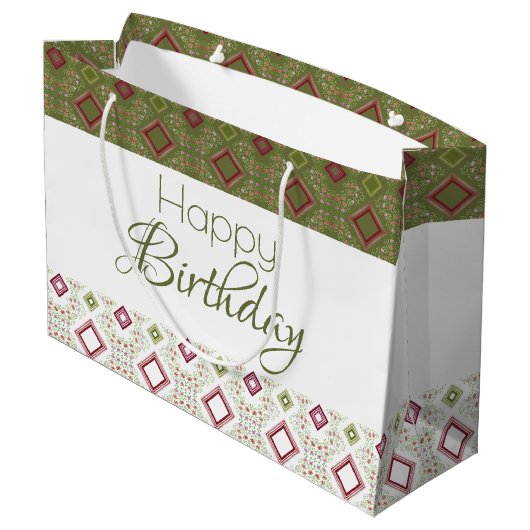 Olijfgroen en wit groot cadeauzakje (Achterkant Gekanteld)