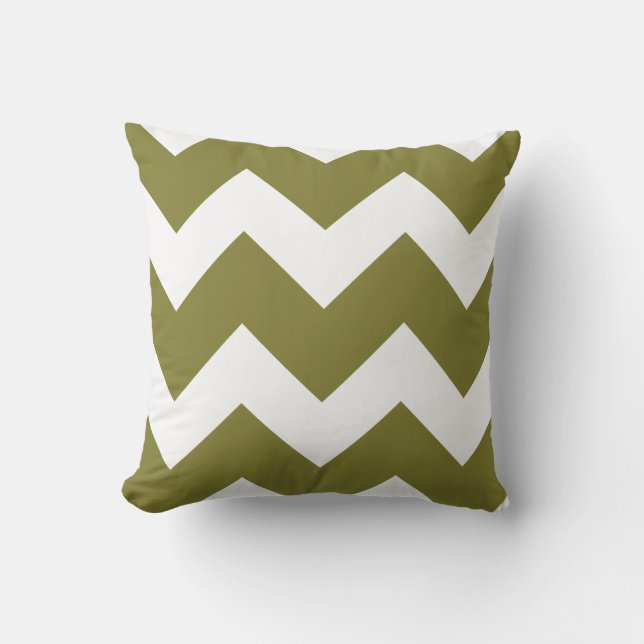 Olijfgroen en wit Grote Chevron Print Kussen (Voorkant)