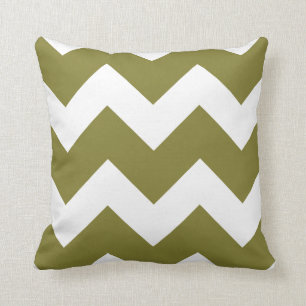 Olijfgroen en wit Grote Chevron Print Kussen