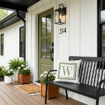 Olijfgroen en wit klassiek vierkant monogram buitenkussen<br><div class="desc">Ontwerp uw eigen douane gooit kussen in om het even welke kleurencombinatie om met uw huisdecor in om het even welke ruimte perfect te coördineren! Gebruik de ontwerphulpmiddelen om de achtergrondkleur en de vierkante grenskleur te veranderen, of voeg uw eigen tekst toe om een naam, een monogram initiaal of een...</div>