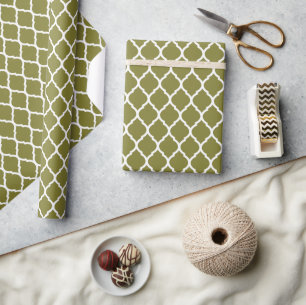 Olijfgroen en wit Marokkaans Quatrefoil Cadeaupapier