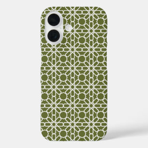 Olijfgroen en Wit Marokkaans Zellige Patroon iPhone 16 Hoesje