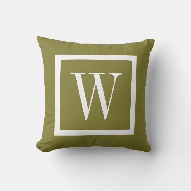 Olijfgroen en wit Preppy Square Monogram Kussen (Voorkant)