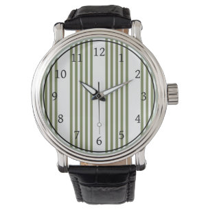 Olijfgroen en wit vijf strepen patroon horloge