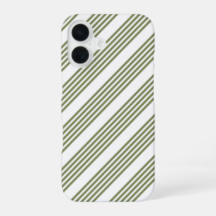 Olijfgroen en wit vijf strepen patroon iPhone 16 hoesje