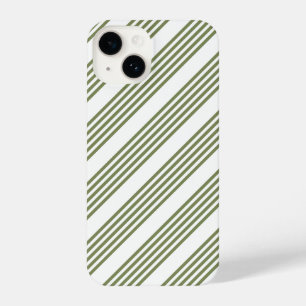 Olijfgroen en wit vijf strepen patroon iPhone 14 hoesje