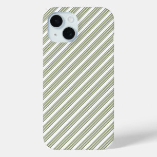 Olijfgroen en wit vijf strepenpatroon iPhone 15 case