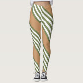 Olijfgroen en wit, vijf strippen, geelbruin leggings (Voorkant)