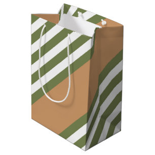 Olijfgroen en wit, vijf strippen, geelbruin medium cadeauzakje