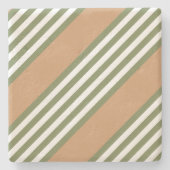 Olijfgroen en wit, vijf strippen, geelbruin stenen onderzetter (Voorkant)