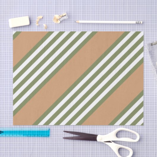 Olijfgroen en wit, vijf strippen, geelbruin tissuepapier (Craft)