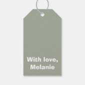 Olijfgroen en wit vijfstrips cadeaulabel (Achterkant)