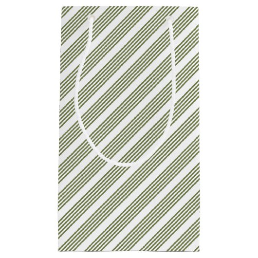 Olijfgroen en wit vijfstrips klein cadeauzakje (Voorkant)
