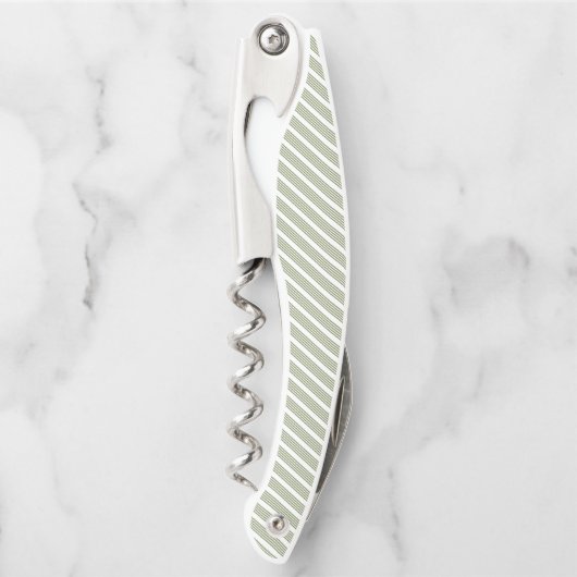 Olijfgroen en wit vijfstrips kurkentrekker (Voorkant)