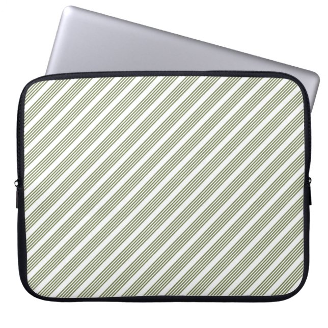 Olijfgroen en wit vijfstrips laptop sleeve (Voorkant)
