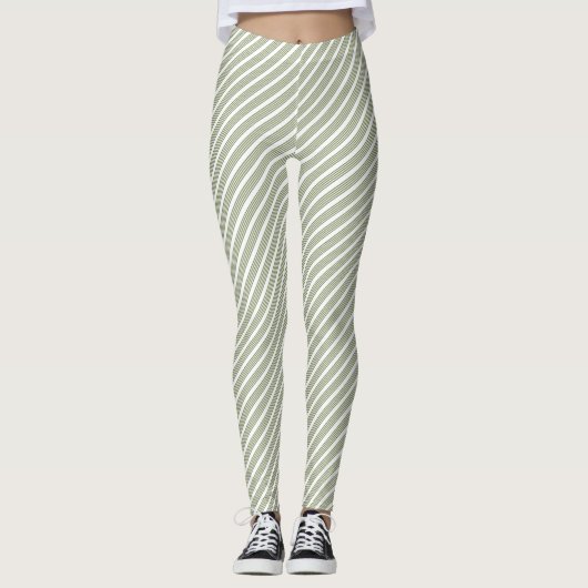 Olijfgroen en wit vijfstrips leggings (Voorkant)