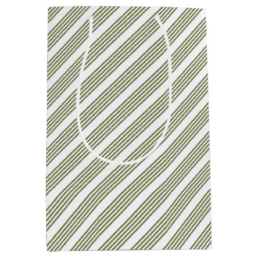 Olijfgroen en wit vijfstrips medium cadeauzakje (Voorkant)